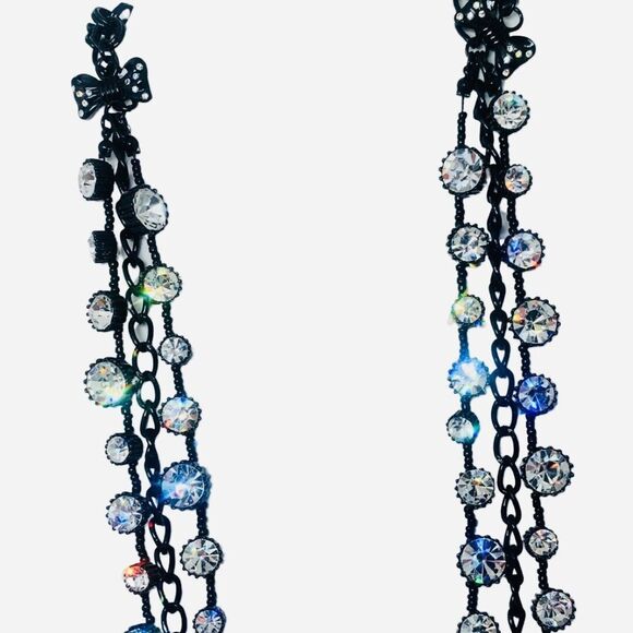Betsey Johnson Black Icy Crystal Rhinestone Long Necklace 38" Iconic Jet Setters - Picture 5 of 12
